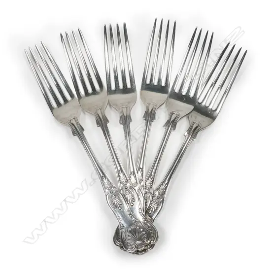 Six silver dinner forks,