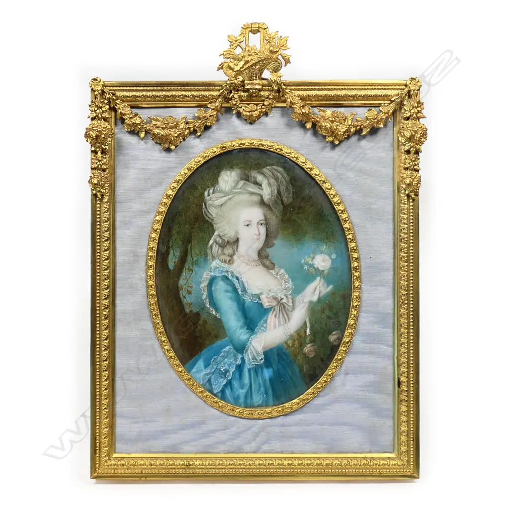 A quality late 19thC hand painted portrait on ivory of Marie Antoinette, after the 1783 portrait by Élisabeth Vigée Le Brun, Image 1++