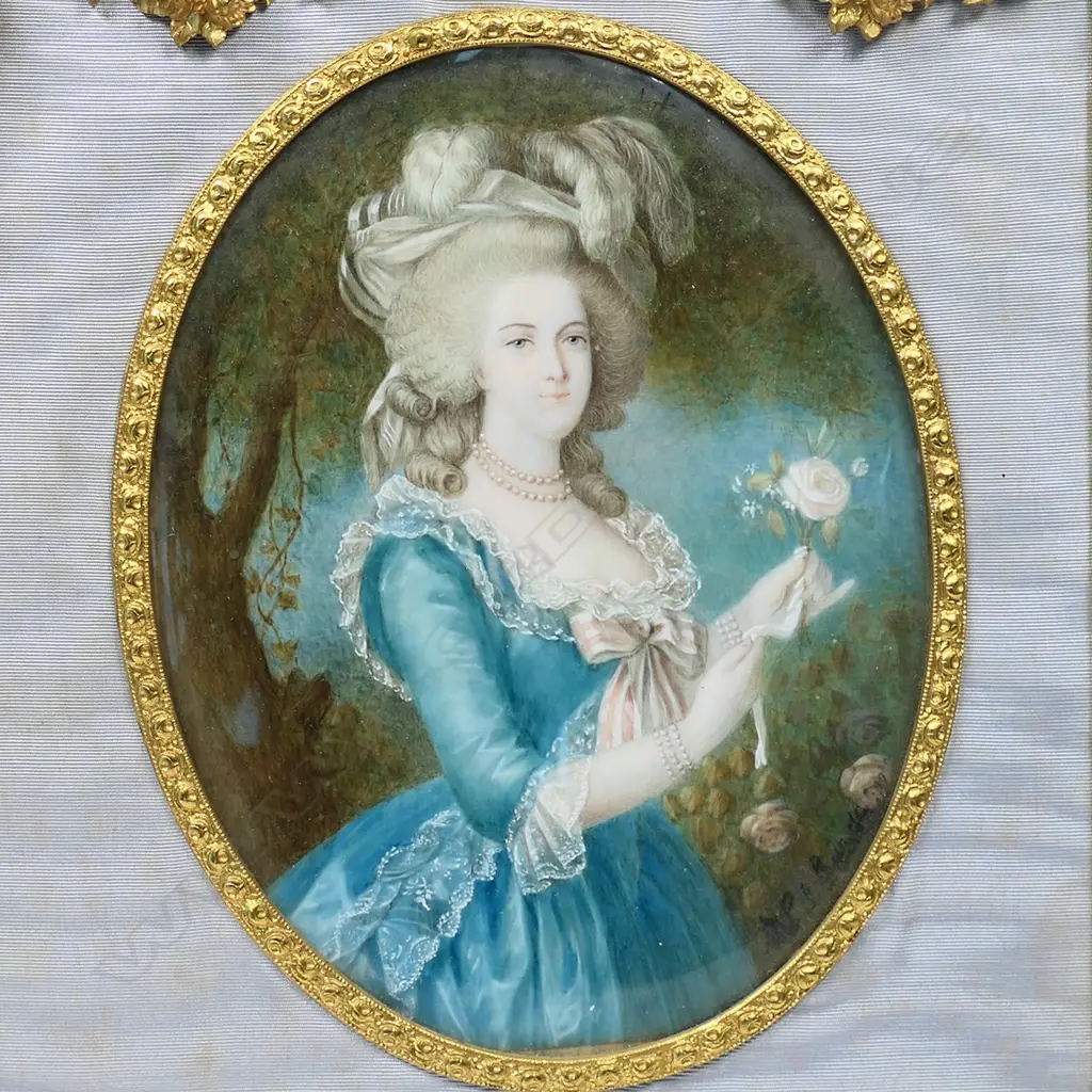 A quality late 19thC hand painted portrait on ivory of Marie Antoinette, after the 1783 portrait by Élisabeth Vigée Le Brun, Image 1++
