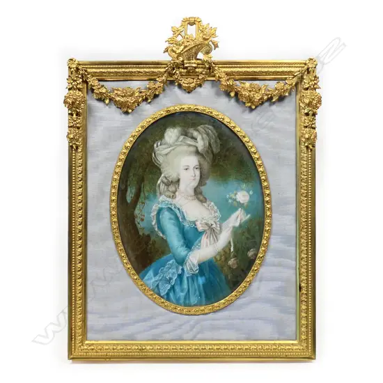A quality late 19thC hand painted portrait on ivory of Marie Antoinette, after the 1783 portrait by Élisabeth Vigée Le Brun,
