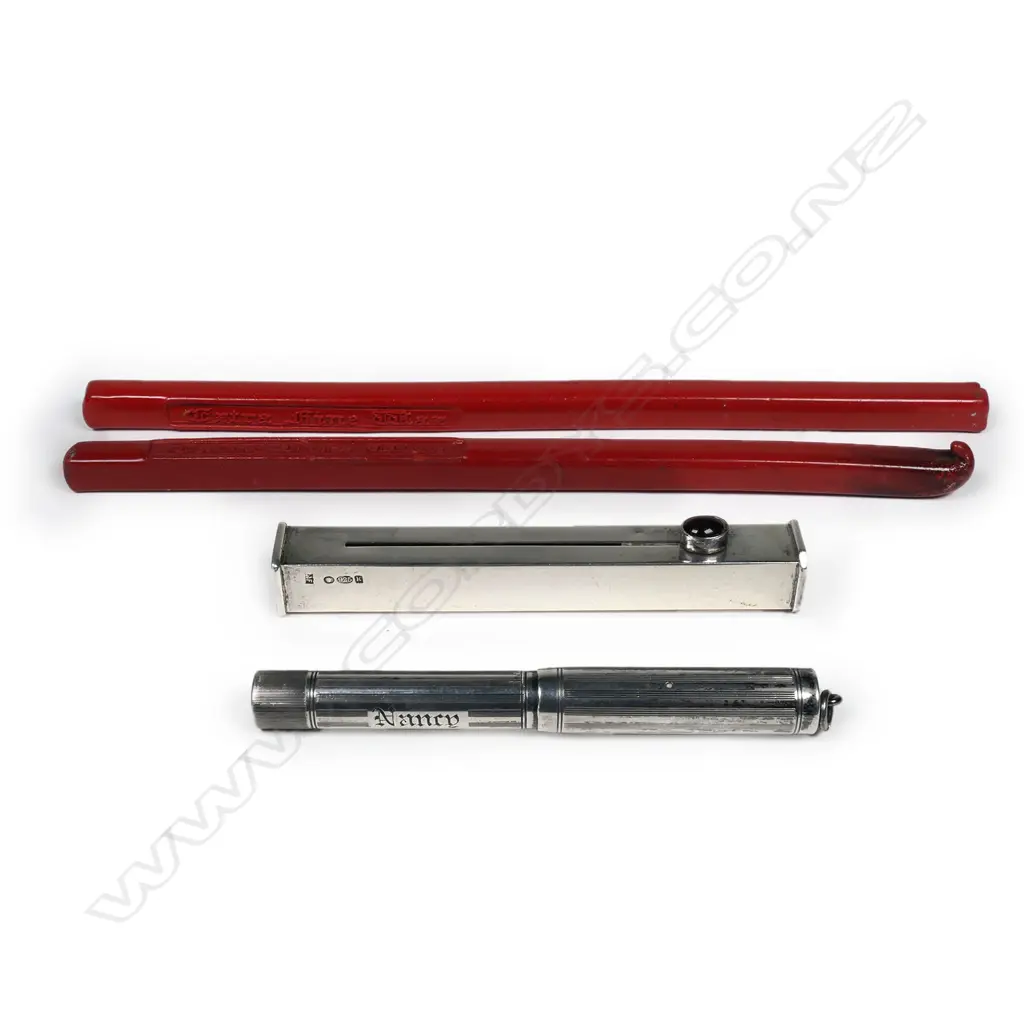 A lady's Waterman's silver fountain pen and a silver sealing wax holder; Image 1++