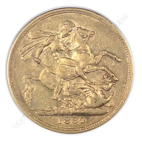 An 1880 full gold sovereign coin,