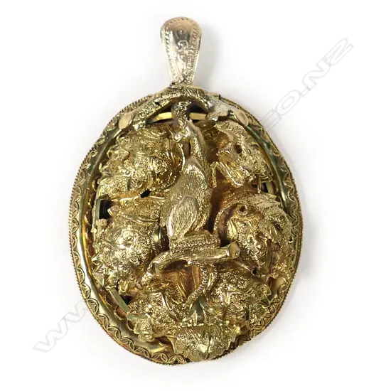 An uncommon Australian themed 19thC colonial 15ct gold fancy pendant locket,