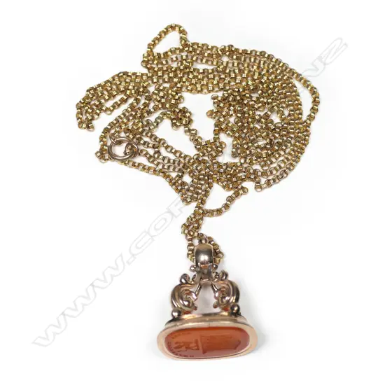 A Victorian 9ct yellow gold muff chain with large 9ct seal,