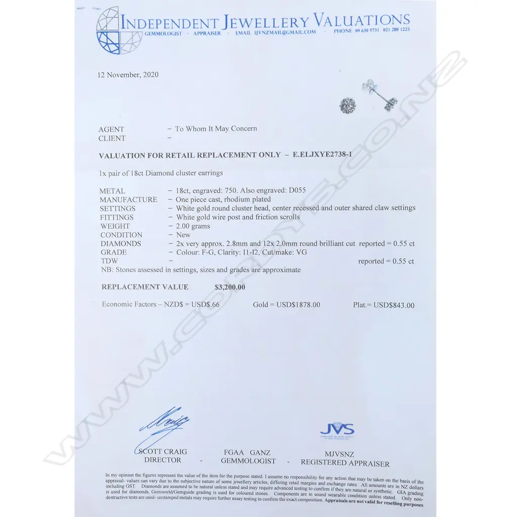 A pair of 18ct white gold and diamond cluster earrings, Image 1++