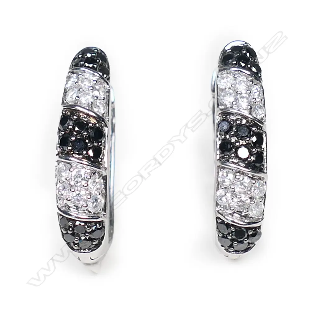 A pair of 14ct white gold and diamond hinged hoop earrings, Image 1++