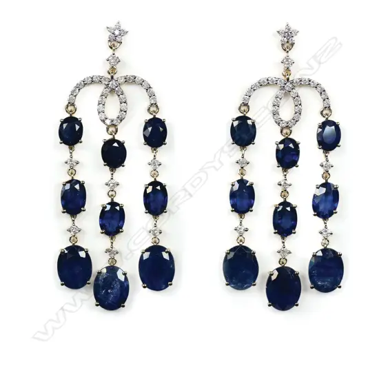 A pair of 14ct gold, sapphire and diamond chandelier earrings,