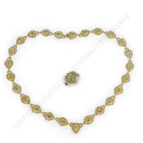 An impressive 18ct yellow gold and multi yellow diamond necklace with convertible pendant ring,