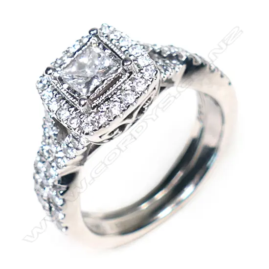 A 14ct white gold and diamond ring set,