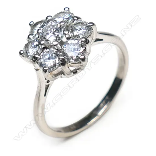 # An 18ct white gold and diamond cluster ring,