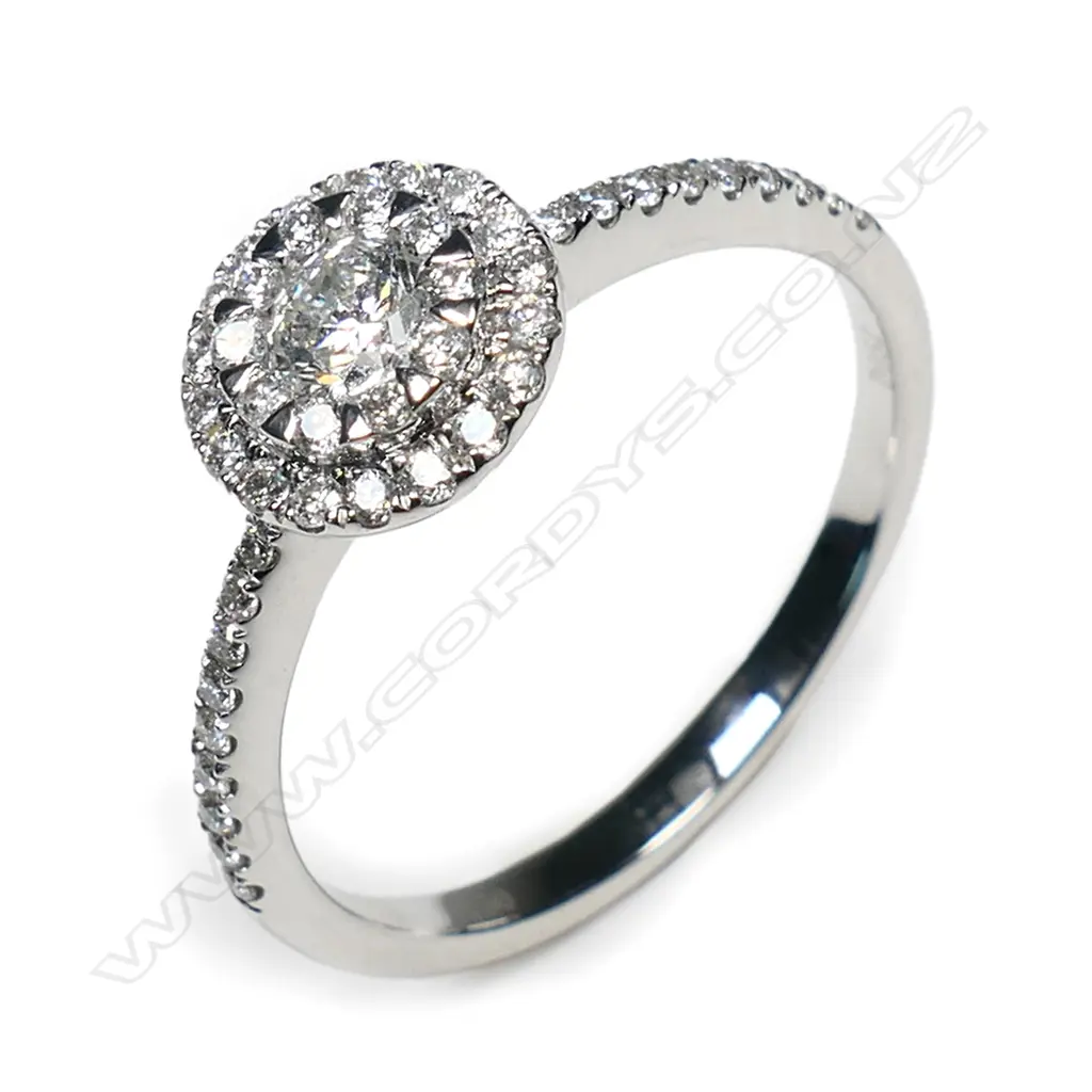 An 18ct white gold and diamond circular cluster ring, Image 1++