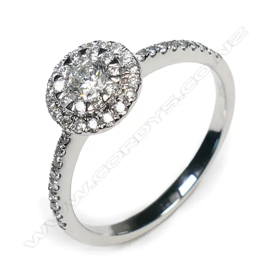 An 18ct white gold and diamond circular cluster ring,