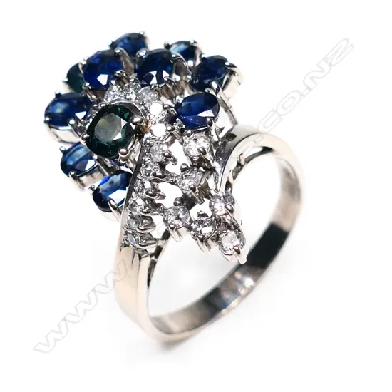 A 14ct white gold sapphire and diamond cocktail ring,