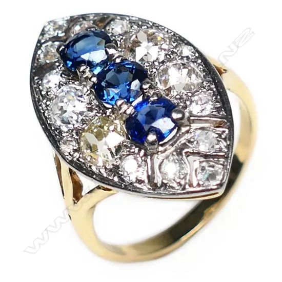 An 18ct gold, diamond and sapphire Art Deco ring,