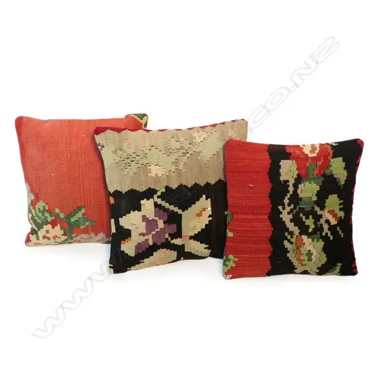 Three scatter cushions with old Turkish kilim faces,