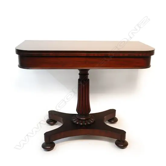 A William IV mahogany fold over top tea table,