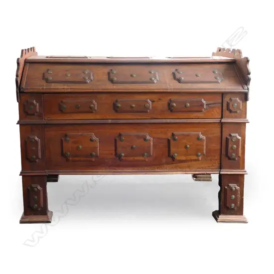 A large walnut Spanish ecclesiastical vestments coffer, 18th/19thC,