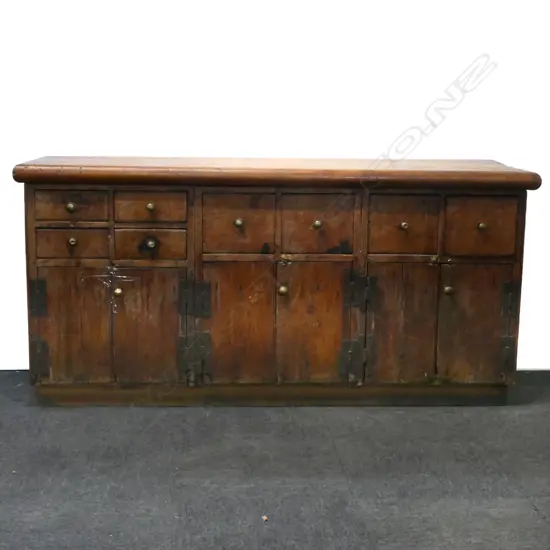 A 19thC uncommon European country pine shop counter,