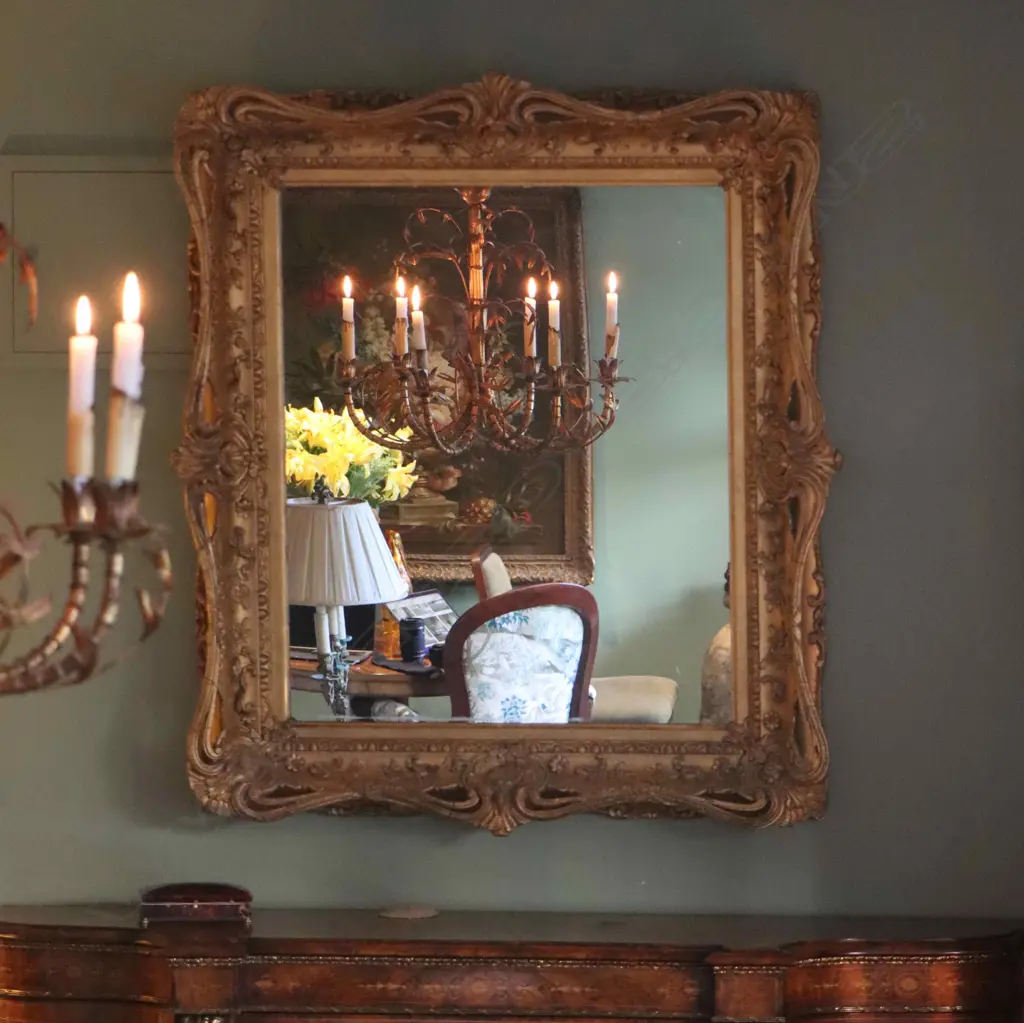 A large ornate antique French Louis XV style gilt framed mirror Image 1++