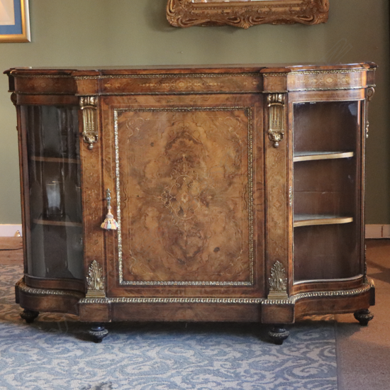 A high quality Victorian burr walnut marquetry inlaid credenza,
