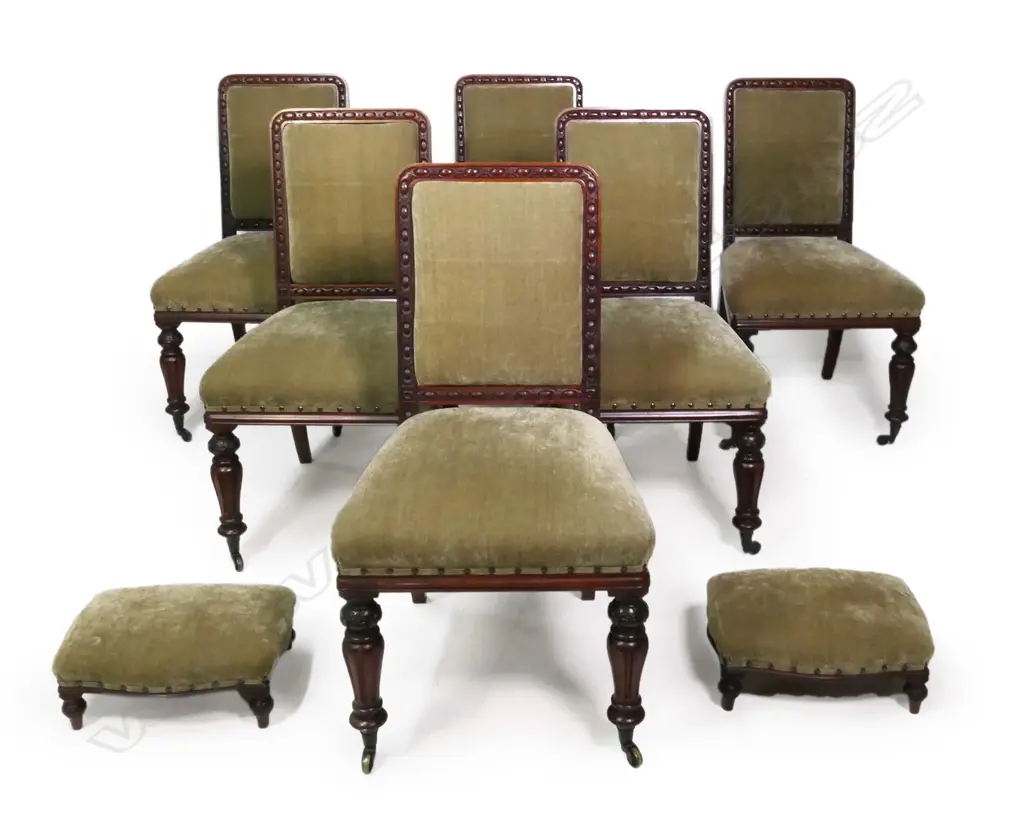 A Set of six upholstered mahogany dining chairs by J. Kendall & Co.*, Image 1++
