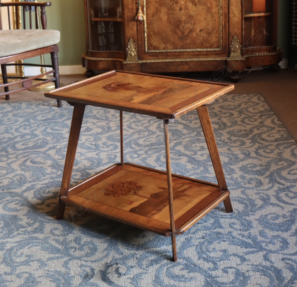 A marquetry inlaid two tier side table, Image 1++