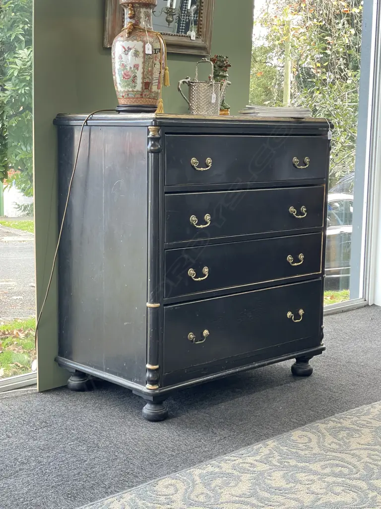 A French Empire ebonized flat front commode of four drawers, Image 1++