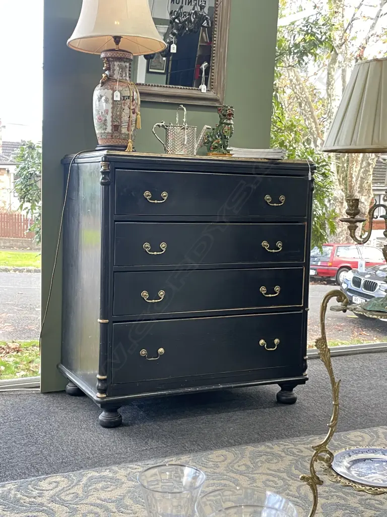A French Empire ebonized flat front commode of four drawers, Image 1++