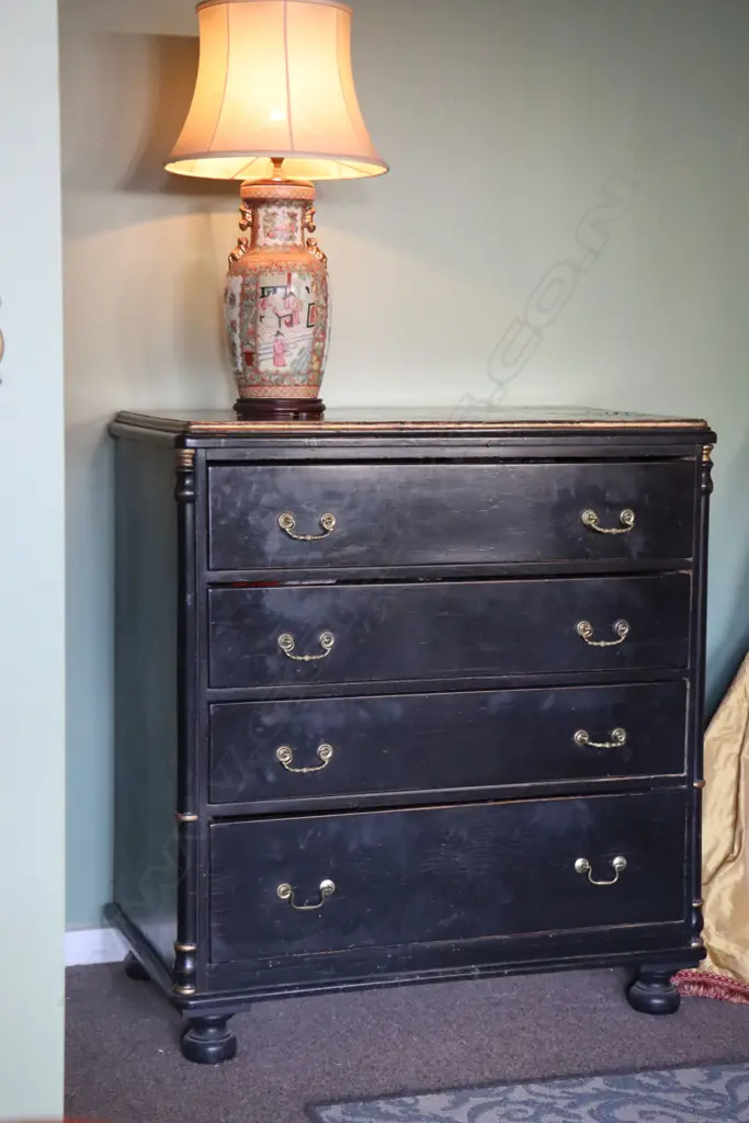 A French Empire ebonized flat front commode of four drawers, Image 1++