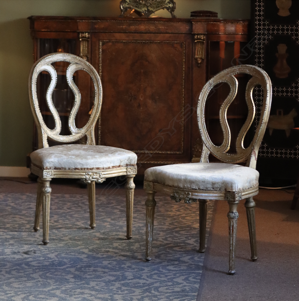 A pair of French late18th/early 19thC Louis XVI gilt salon chairs, Image 1++