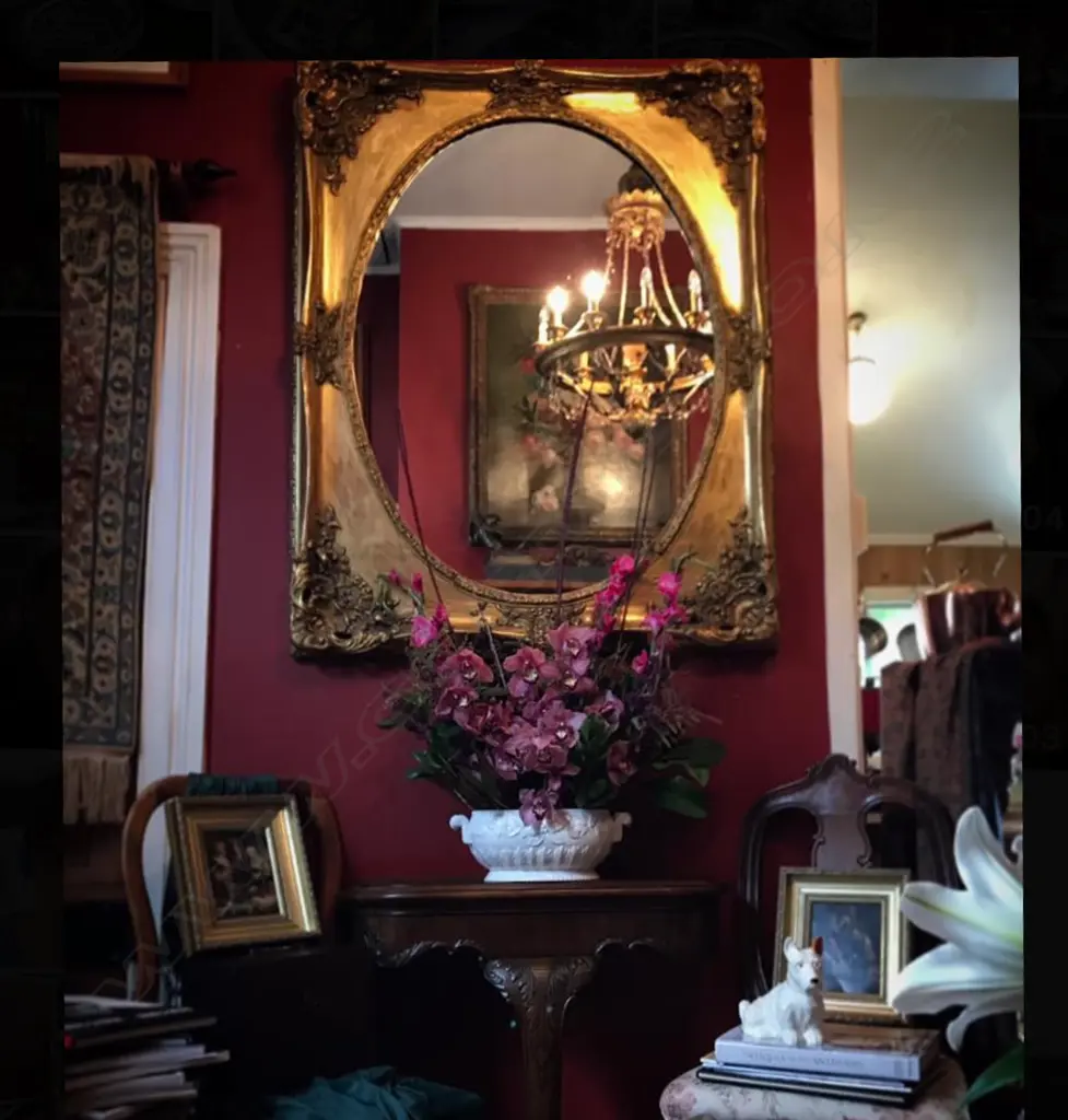 A large decorative French 19thC gilt framed mirror, Image 1++