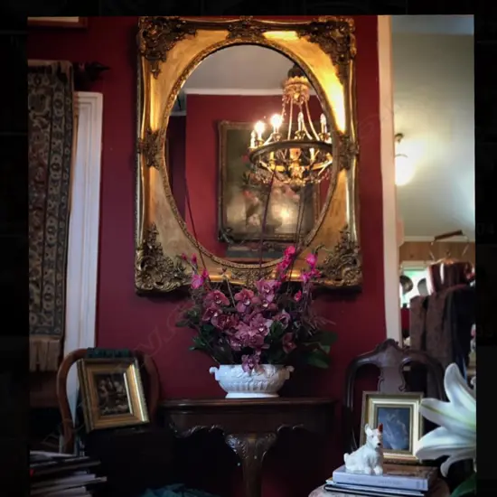 A large decorative French 19thC gilt framed mirror,