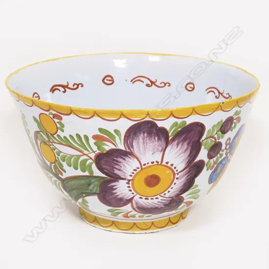 A 19th C painted European stone ware fruit bowl,