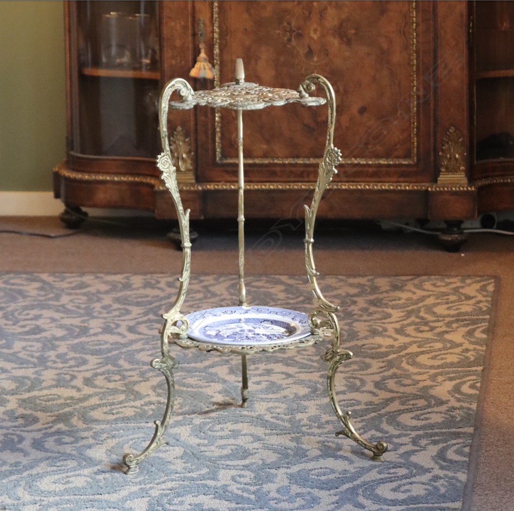 A gilt French style cast metal, two tier plant stand, Image 1++