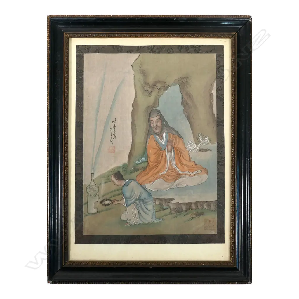 A Chinese painting on silk of a Buddhist hermit sage and attendant, Image 1++