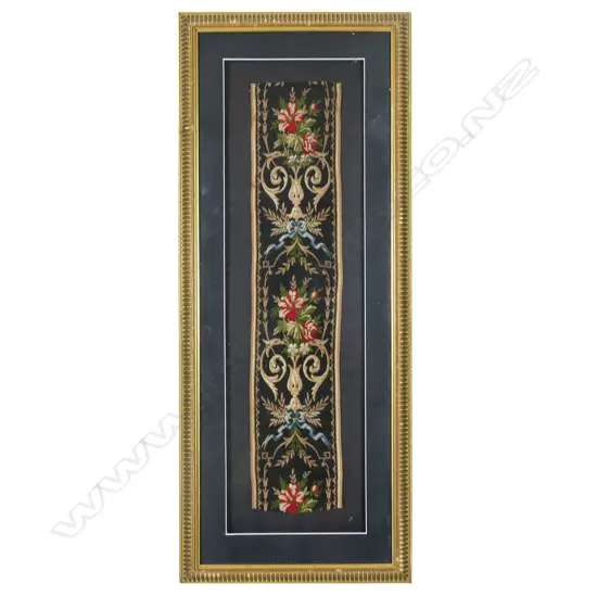 A 19thC French framed textile fragment. 500 x 100mm