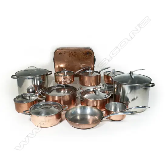 A selection of  14  x copper cook ware,