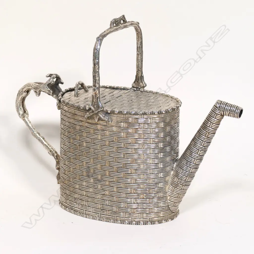 A 19th century silver plated chinese bamboo watering can Image 1++