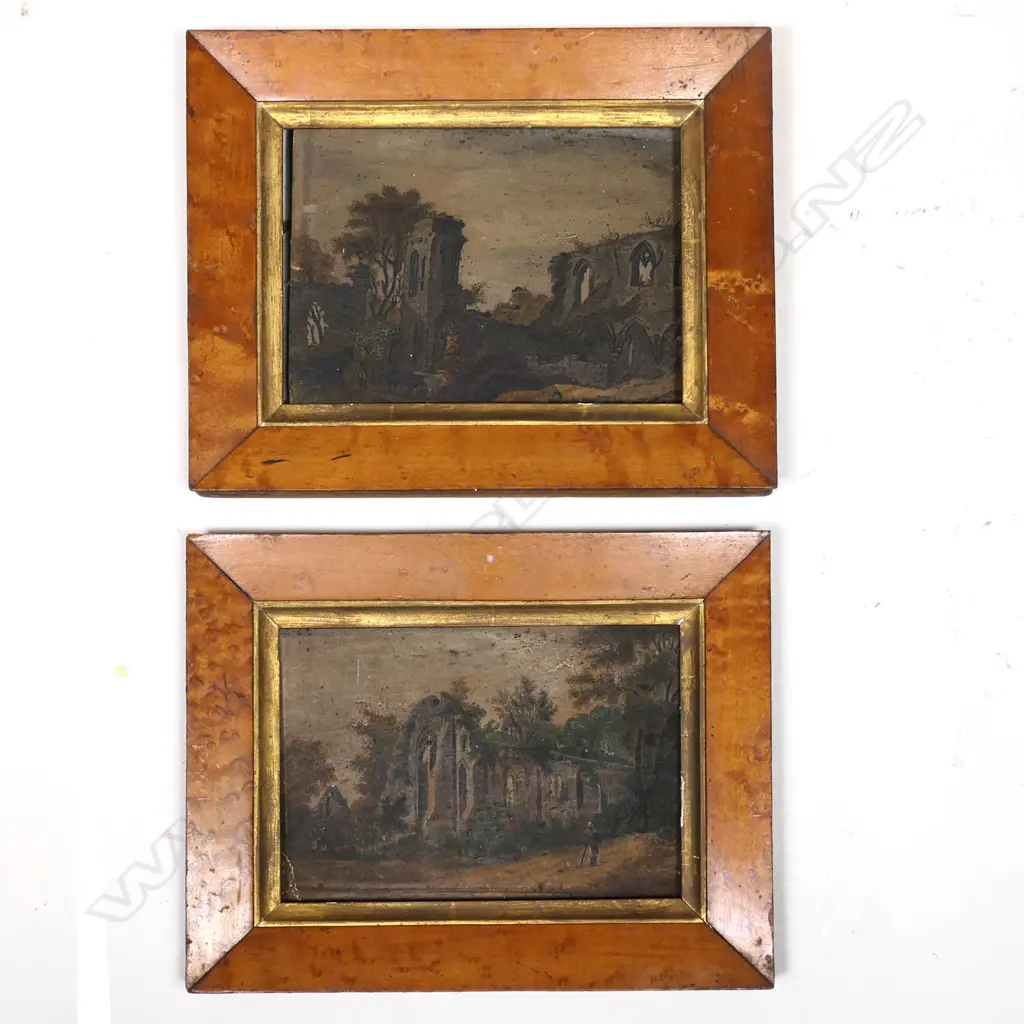 A pair of Georgian oil paintings on copper depicting atmospheric ruins, Image 1++