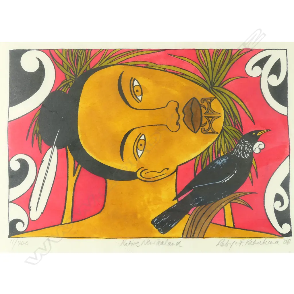 Screenprint on handmade paper by Robyn F. Kahukiwa (b.1940), 'Native New Zealand', Image 1++