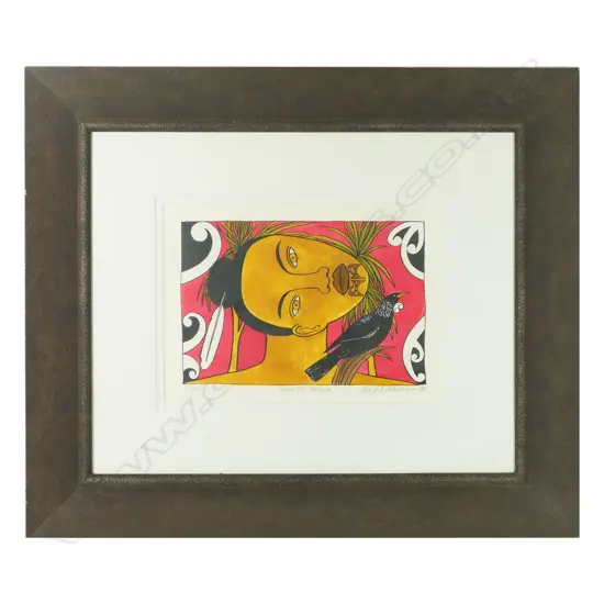 Screenprint on handmade paper by Robyn F. Kahukiwa (b.1940), 'Native New Zealand',
