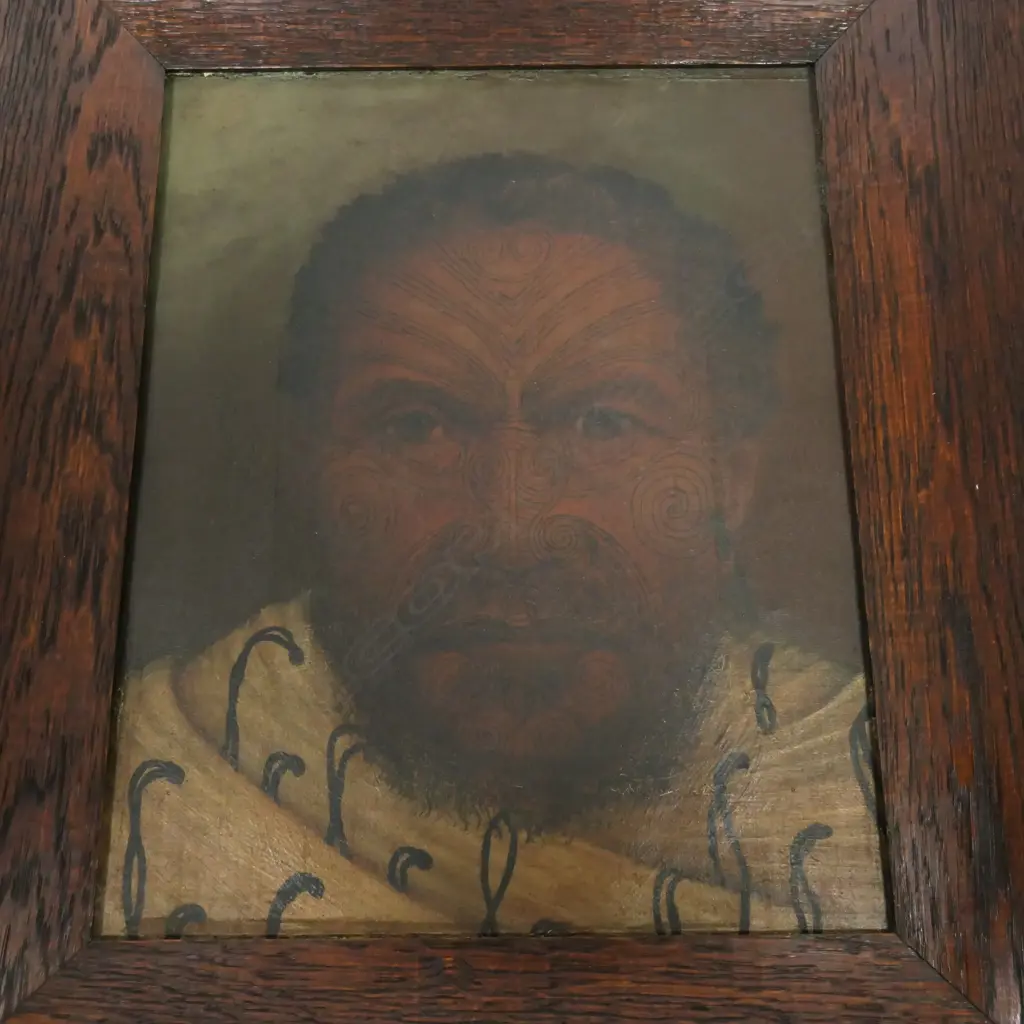 a c.1900 Māori portrait oil on canvas, Image 1++
