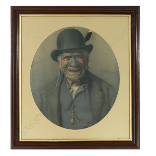 A vintage C.F. Goldie Māori portrait print 'A Good Joke',