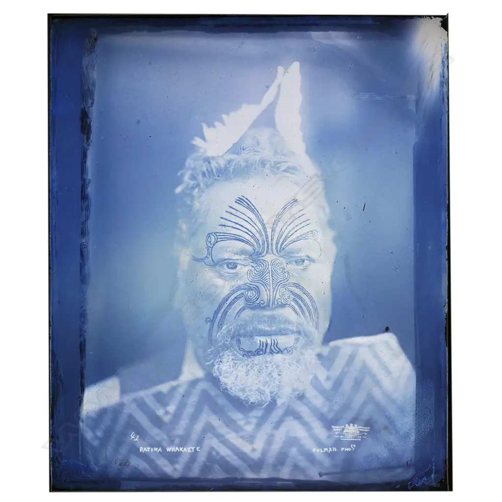 19thC Elizabeth Pulman (1836-1900) full glass plate negative portrait of 'Ratima Whakaete', Image 1++