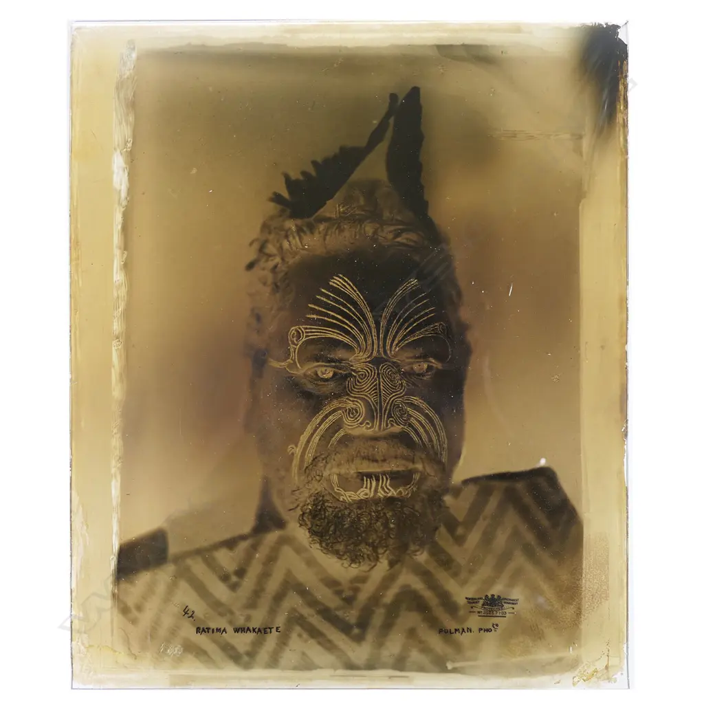 19thC Elizabeth Pulman (1836-1900) full glass plate negative portrait of 'Ratima Whakaete', Image 1++