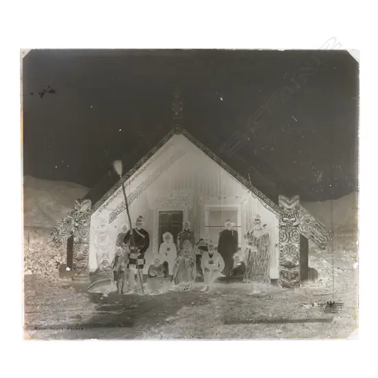 19thC Elizabeth Pulman attributed full glass plate negative ''Māori HOUSE WAOROA',