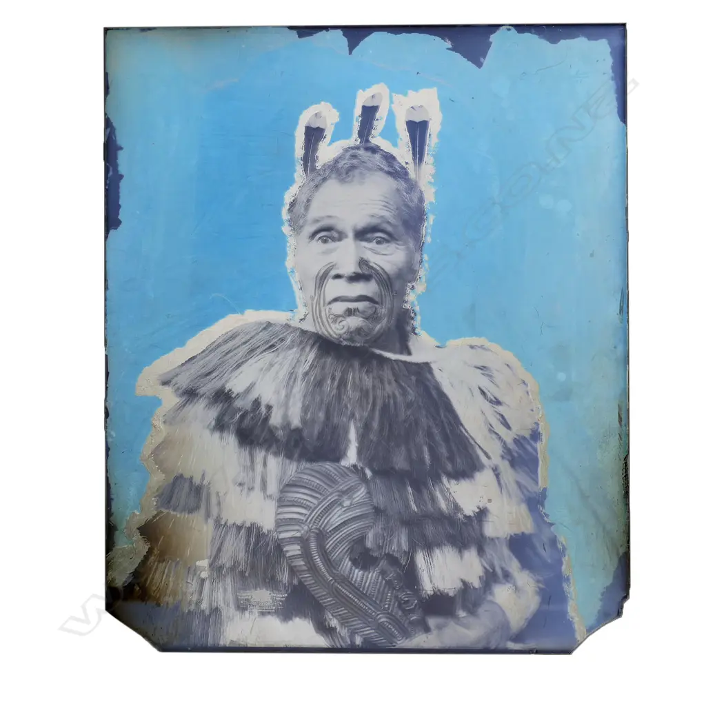 Two 19thC Māori subject glass plate negatives, Image 1++
