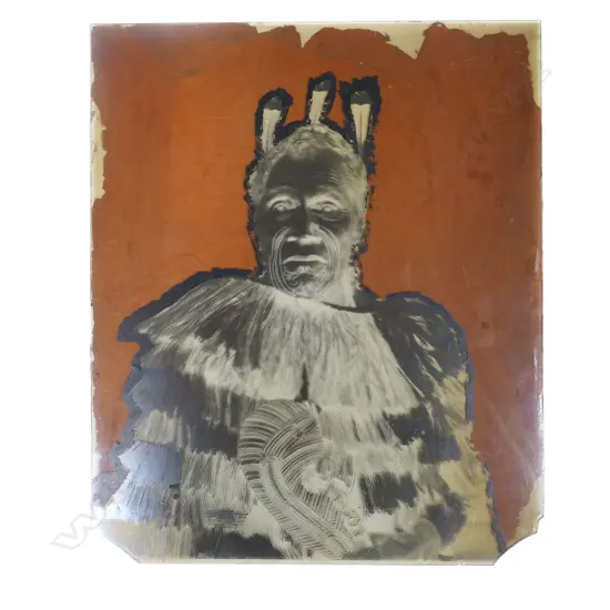 Two 19thC Māori subject glass plate negatives,