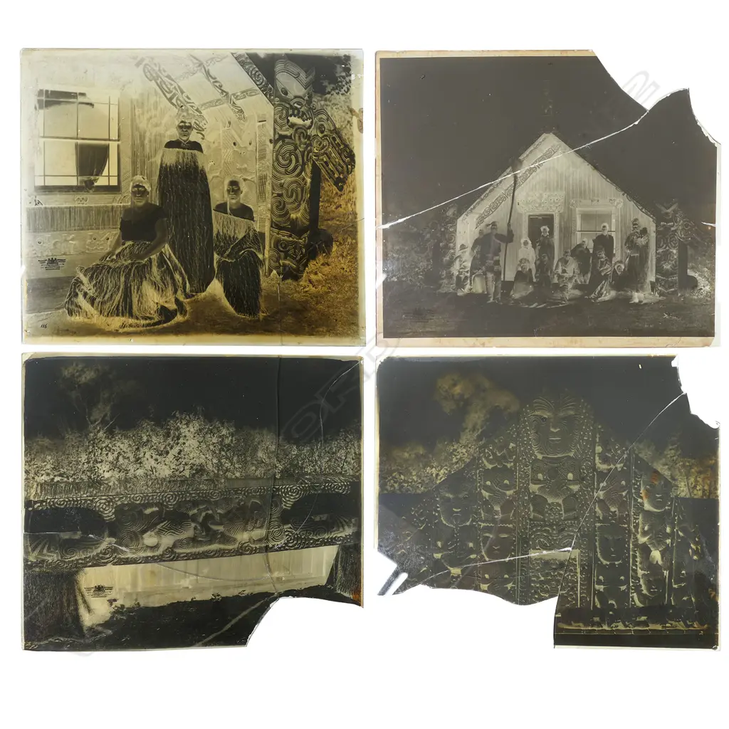 Four 19thC Māori subject glass plate negatives, Image 1++