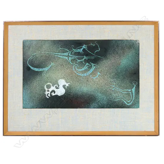 A 1970's NZ enamel plaque of Māori rock drawings